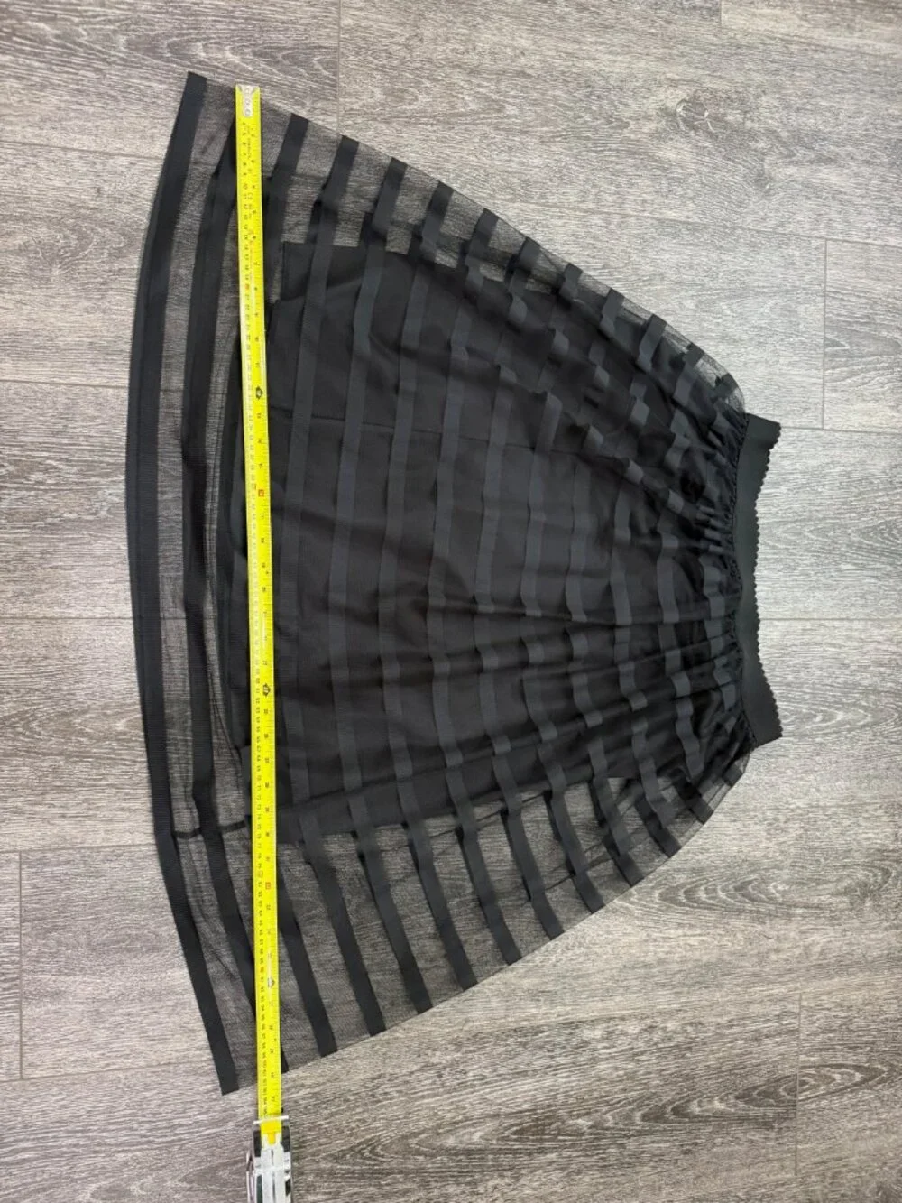 MettaLavor Black Sheer Striped Tulle Midi Skirt